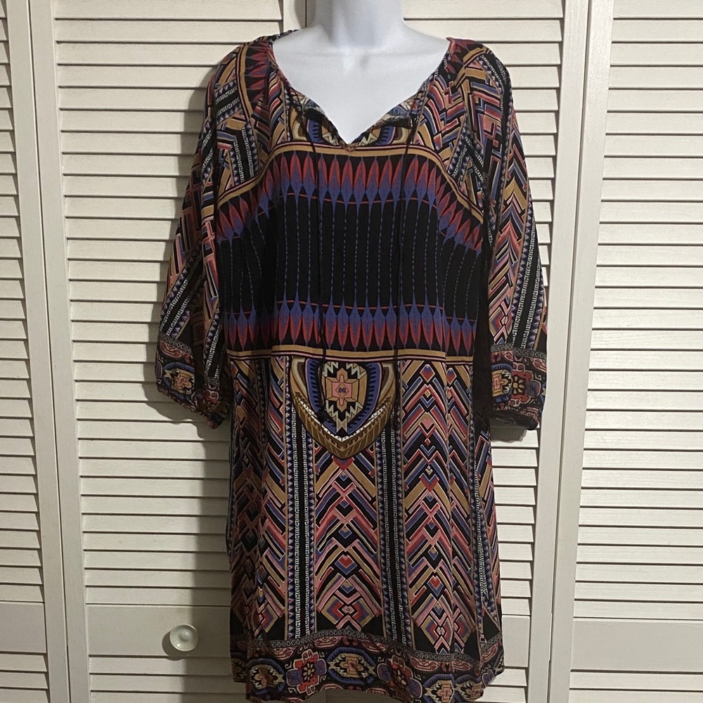 Wrangler Western Dress 3/4 Sleeve Printed Colorful  V-Neck